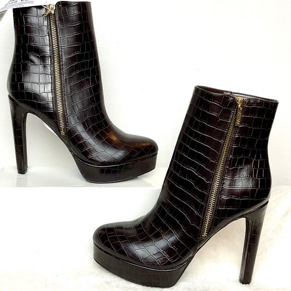 R GUESS Dark Brown Lapse Faux Leather Croc Stiletto High Heel Ankle Boot sz  8M - Picture 13 of 13